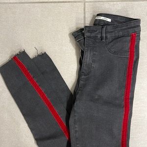 Zara Gray Skinny Jeans with Red Stripe